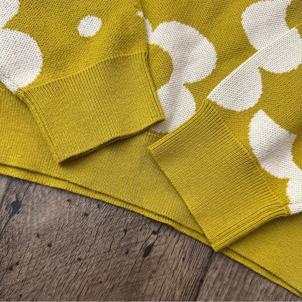 Polagram Floral Knit Cotton Blend Sweater Women’s Size L Mustard Yellow - Picture 4 of 7